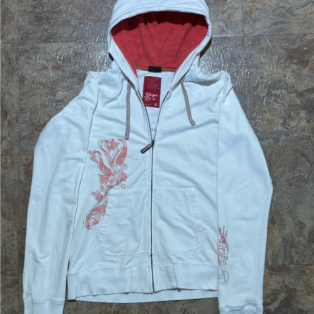 Women's White and Red Embroidered Jacket